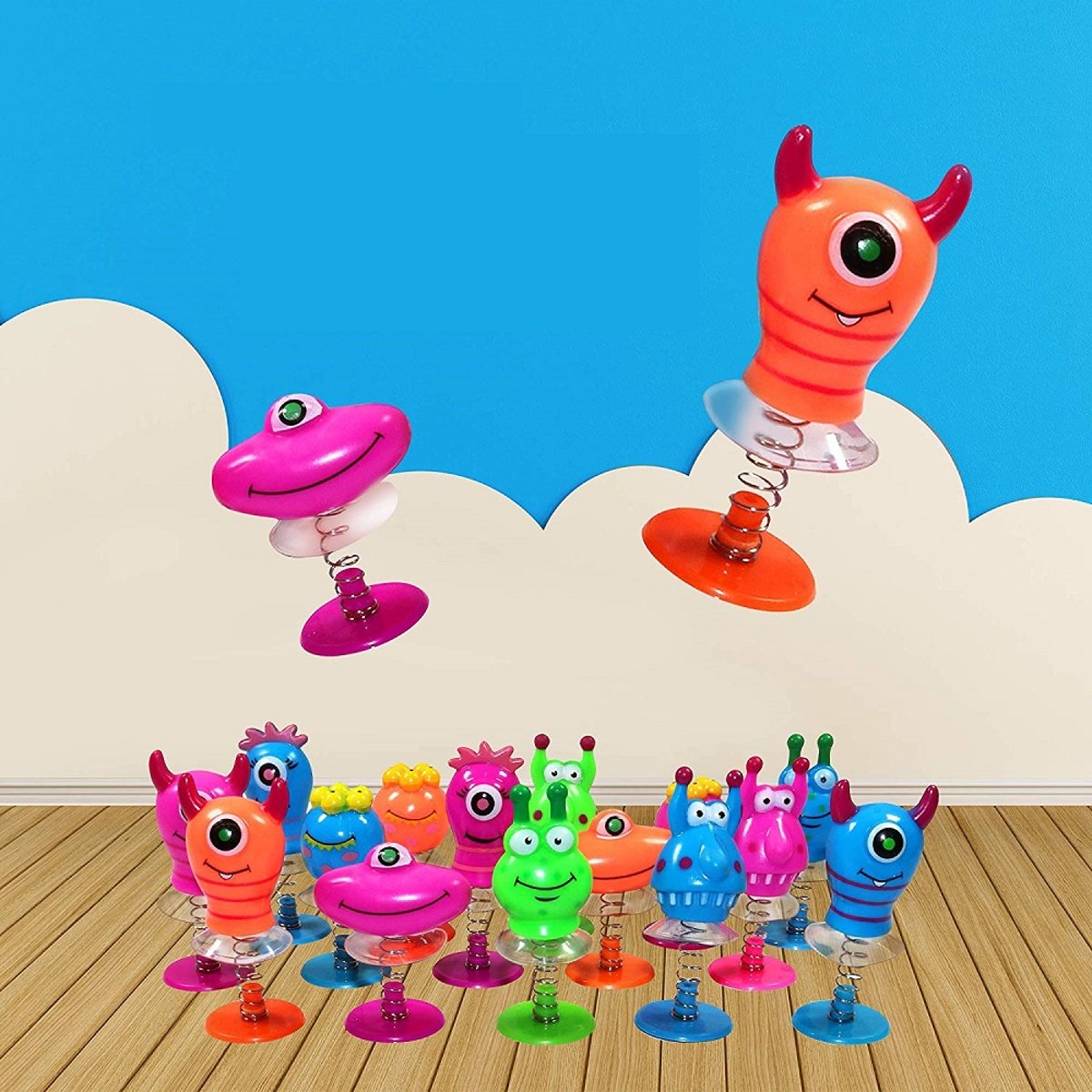 24 STUKS | Jump Up Monsters | Mix Gekleurde Omhoog Springende Monsters | Leuke Traktatie / Uitdeelcadeautjes voor jongens en Meisjes